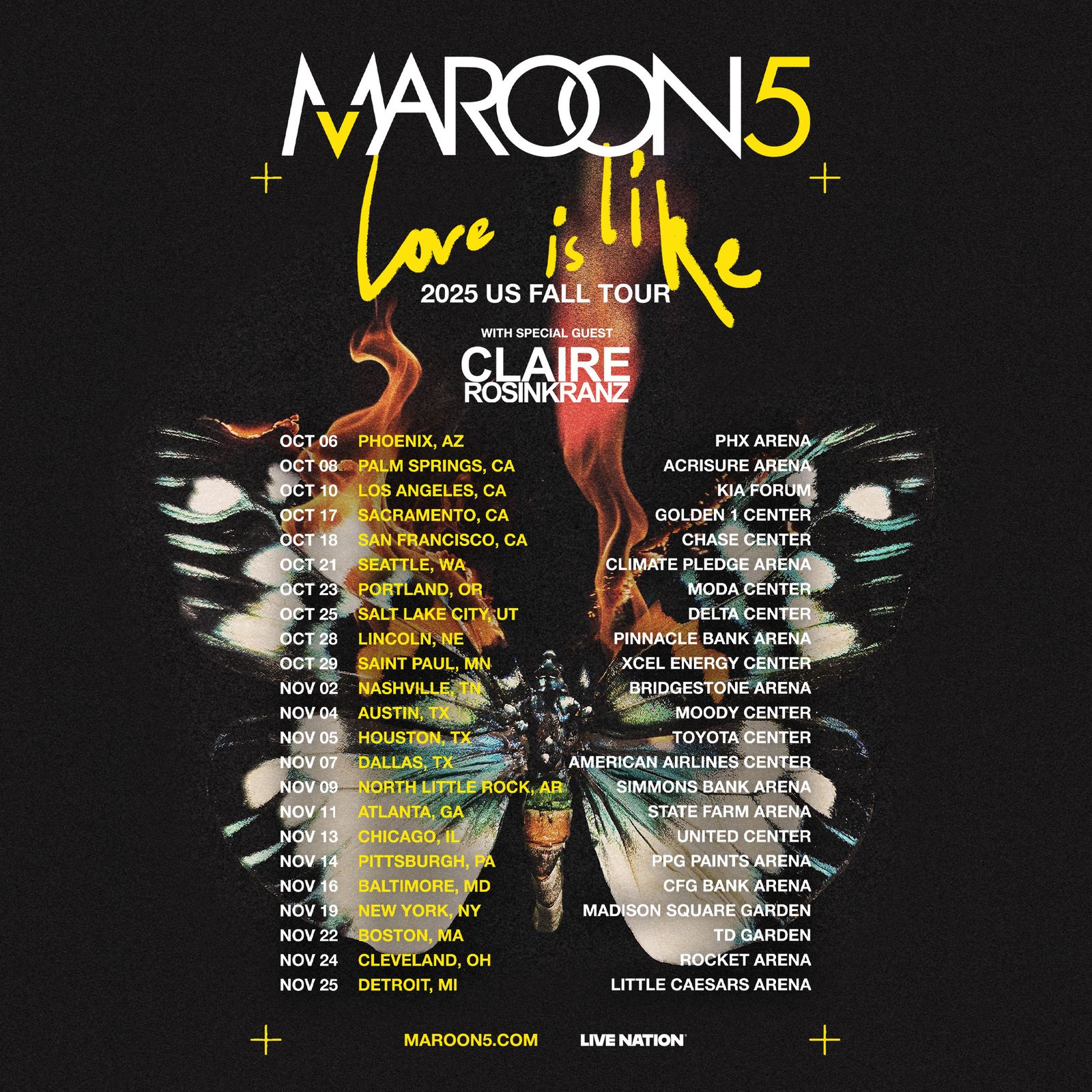 Maroon 5, "Love is like" Tour with special guest Claire Rosinkranz